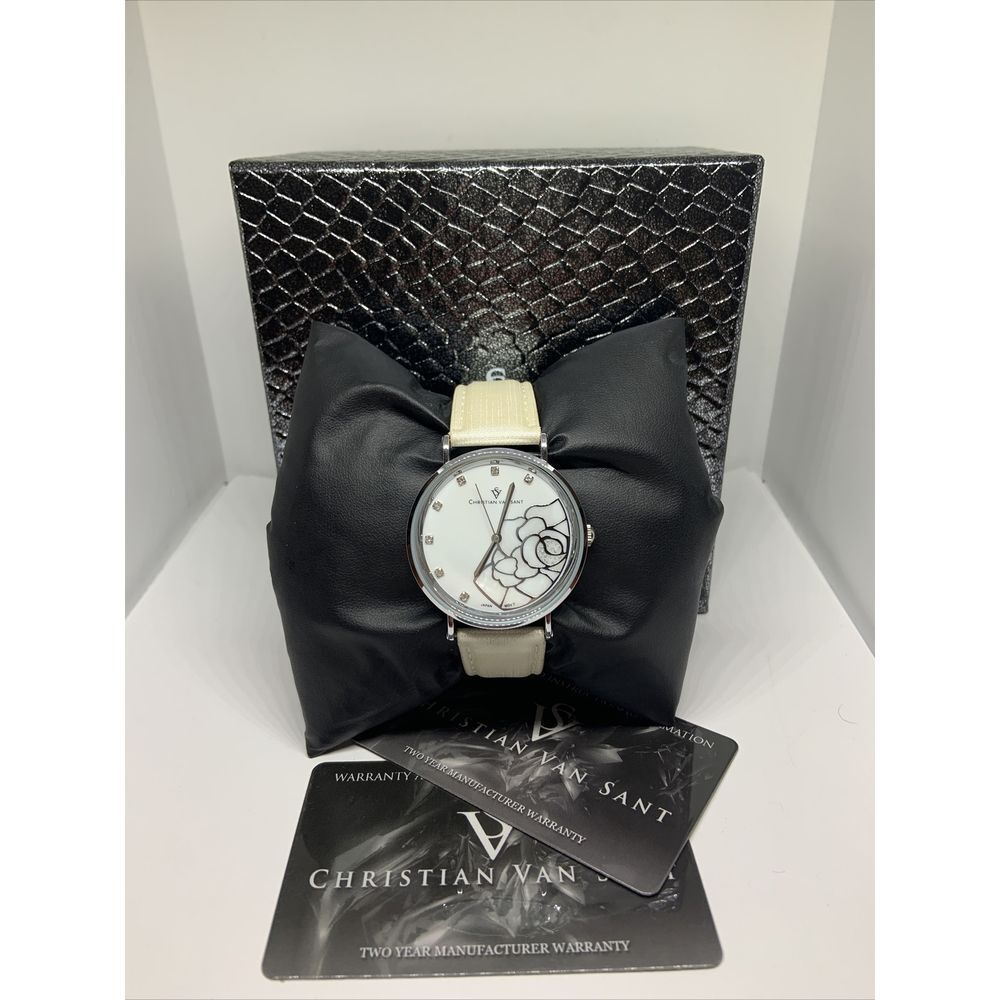 Christian Van Sant CV2211 Women's White Leather Analog Dial Quartz Watch BL520
